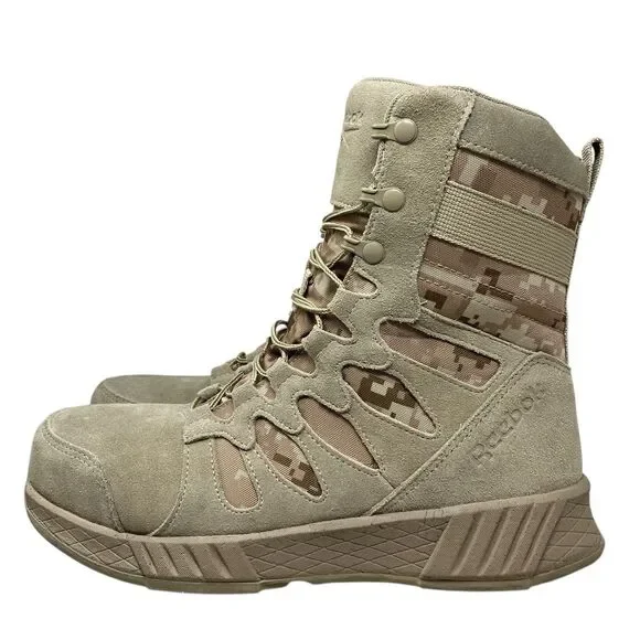 Reebok Tactical Boots Mens 11 Tan Camo 8in Floatride Energy Side Zip Military - Picture 5 of 13